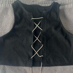 Black never been worn tank top with beaded lace